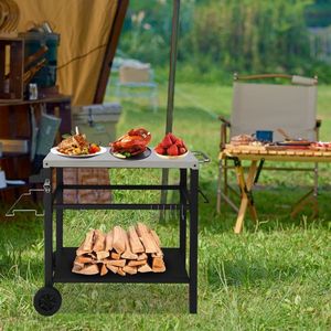 Multifunctional Stainless Steel Flattop Grill Cart Movable BBQ Trolley Worktable Island with Two Wheels Hooks Food Prep Storage - Product Image 5