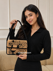 Sac à bandoulière de soirée chic et élégant pour femme, motif léopard perlé, style bohème indien, idéal pour le shopping et les fêtes - Product Image 2