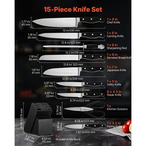 Set di 15 Coltelli da Cucina in Acciaio Inossidabile ad Alto Contenuto di Carbonio con Blocco Affilacoltelli, Acciaio Damasco a 67 Strati, Utensili Durevoli per Uso Domestico - Product Image 2