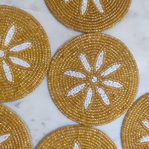 Handmade Premium <b>Beaded</b> Glass <b>Coasters</b> with Non-Slip Base Novelty Design for Wedding Decor Handmade in India - Product Image 6