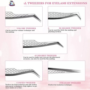 Ensemble de pinces à cils en acier inoxydable Ryzer Studio, 1 pièce, pointe incurvée et pointue, outils de beauté pour extensions de cils, maquillage et outils - Product Image 4