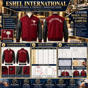 Custom <b>Men's</b> Maroon Varsity <b>Jacket</b> With Black <b>Faux</b> <b>Leather</b> Sleeves Ribbed Collar And Snap Button Closure OEM Cheap price - Product Image 2