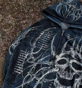 Sweat à Capuche Zippé Décontracté Homme 100% Coton à Manches Longues Imprimé Chrome Hearts, Version Hiver Chrome - Vente en Gros - Product Image 3