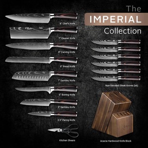 Coffret de couteaux de chef japonais Senken en acier Damas, manche en bois, forgés à la main, 12 pouces, couteau de cuisine droitier avec bloc de rangement - Product Image 4