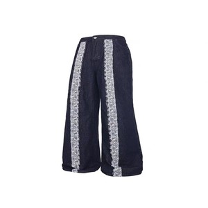 Pantalones Vaqueros Anchos de Cintura Alta con Rayas de Encaje para Mujer, Diseño Personalizado, Estilo Casual - Product Image 1