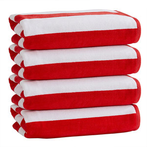 <b>Striped</b> Cotton Bath <b>Towel</b> Set Rectangular Quick-Dry <b>Beach</b> Use Red White Pattern - Product Image 1