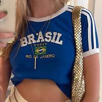 Top Corto de Punto Estampado Casual Y2K para Mujer, Talla Grande, Ajuste Delgado, Secado Rápido, Transpirable, Moda de Verano, OEM ODM, Venta al por Mayor