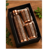 Ensemble de thermos en cuivre écologique à motif feuille d'or noir avec garniture en cuivre sans BPA, vaisselle portable pour cadeaux d'affaires