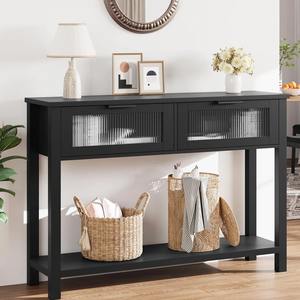 Table de canapé contemporaine en fer moderne avec armoires de rangement et bureau étroit pour couloir, idéale pour le mobilier de salon - Product Image 2