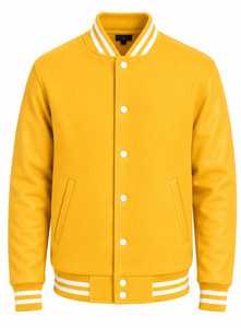 เสื้อแจ็คเก็ตวาร์ซิตี้สีเหลืองสำหรับผู้ชาย แต่งขอบสีขาว ทรงปกติ ปิดด้วยกระดุม เหมาะสำหรับใส่ในฤดูใบไม้ร่วง - Product Image 6