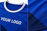 Conjunto de Camiseta de Fútbol Unisex Azul Sólido Sublimado de Manga Corta con Cuello en V, Transpirable, de Poliéster, Ajuste Atlético, Personalizable