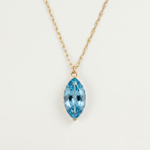 Collier pendentif en topaze bleue taille marquise 0,4 ct, monture closée en or massif 18 carats, bijoux minimalistes pour femme, à porter au quotidien - Product Image 1