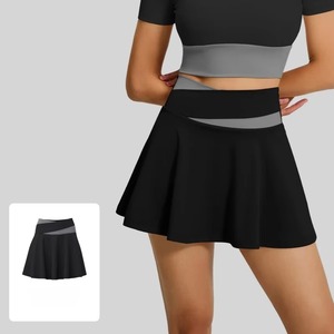 Shorts plissés taille haute 2-en-1 pour femme, idéal pour le sport, la course, le tennis, le padel, le golf et le pickleball, avec poches, longueur genou, couleur unie - Product Image 6
