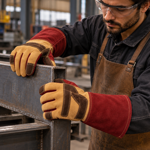 Gants de travail en cuir résistants sans doigts, protection thermique, renforcés, légers, compatibles écran tactile, OEM - Product Image 2