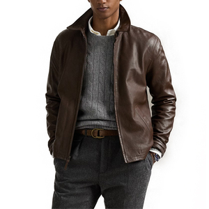 Top Trending <b>Brown</b> Full-Grain <b>Leather</b> <b>Jacket</b> <b>Men</b> Classic Windbreaker Style Durable Breathable Outdoor <b>Leather</b> <b>Jacket</b> OEM Service - Product Image 1