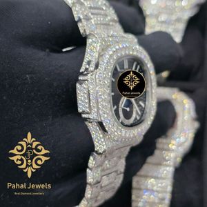 นาฬิกาข้อมือผู้หญิง Pahal Jewels หรูหรา ประดับเพชรโมอิสซาไนต์ ตัวเรือนสแตนเลสทรงกลม 41 มม. ระบบอนาล็อก ควอตซ์ สายคริสตัลแซฟไฟร์ ขนาด 20 ซม. พร้อมฟังก์ชั่นวันที่ - Product Image 2
