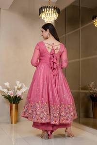 <b>Pink</b> Cotton Women's Traditional Floor-Length Ethnic <b>Dress</b> With Embroidery Loose Fit For <b>Wedding</b> India Pakistan Style - Product Image 2