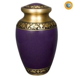 Urna Funeraria Linea Purple con Adornos Dorados y Banda Decorativa, Tamaño Adulto, Florero Conmemorativo - Product Image 1