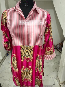 Women's Printed Casual <b>Dress</b> <b>Tiger</b> Stripe Pattern Shirt Collar Midi <b>Dress</b> Boohemian Summer Wear - Product Image 2