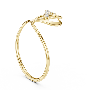 Anillo solitario de oro amarillo macizo de 14k para mujer, con diamante de corte redondo minimalista en forma de hoja, para compromiso, aniversario, regalo de boda - Product Image 4