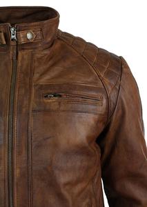 Men's Dark Brown Genuine <b>Leather</b> <b>Jacket</b> Stand Collar Zipper Closure Regular Fit <b>Jacket</b> Available For Sale Now - Product Image 2