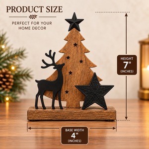 <b>Wooden</b> <b>Christmas</b> <b>Tree</b> Decor With Reindeer And Star Rustic Tabletop Ornament For Holiday Home Decoration - Product Image 3