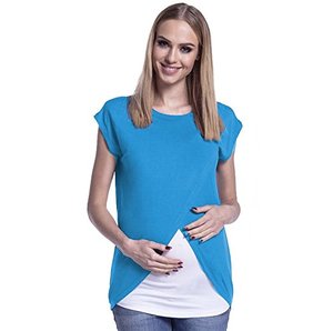 Camiseta de punto asimétrica con manga casquillo para mujer, color liso, cuello redondo, ajuste holgado, largo regular, azul - Product Image 2