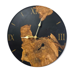Horloge murale en bois et résine époxy artisanale de qualité supérieure, idéale pour offrir en cadeau, décoration intérieure, finition lisse, objet décoratif pour restaurant et hôtel. - Product Image 1