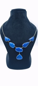 Collar de Ágata Natural con Detalles en Latón, Hecho a Mano, con Piedra Azul, Plateado, Estilo Bohemio, Joyería de Regalo para Mujer, 22 Pulgadas - Product Image 6