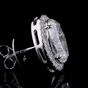 Pendientes de tuerca con halo de diamantes cultivados en laboratorio IGI de 6.00 quilates ovalados, 14KWG, cierre a presión - Product Image 5