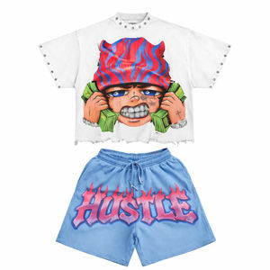 Conjunto de Dos Piezas para Hombre, Estilo Acid Wash, Impresión DTG Personalizada, Camiseta y Pantalones Cortos de Algodón 100%, Ropa Urbana de Alta Calidad - Product Image 5