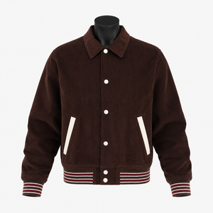 Chaqueta Varsity de Pana Marrón Personalizada para Hombre, Chaqueta de Béisbol Vintage con Letras Bordadas, Fabricante OEM al por Mayor - Product Image 1