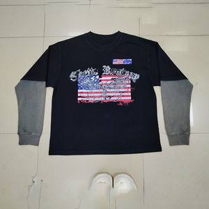 Camiseta de manga larga de algodón grueso de doble capa para hombre, personalizable OEM, con efecto desgastado por el sol, lavado ácido, estilo casual, con bolsillo de punto gofrado. - Product Image 1