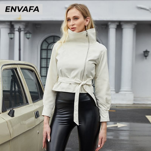 Vestes coupe-vent personnalisées avec LOGO – Nouveauté en gros : Trench-coat ample à revers élégant pour femme, coupe courte avec ceinture - Product Image 3