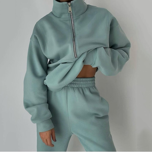Womens Sage Green Half Zip Tracksuit <b>Set</b> Premium Heavyweight Fleece Oversized Pullover And <b>Matching</b> <b>Joggers</b> Loungewear - Product Image 1