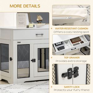 "Rectangle Pet Furniture <b>White</b> Dog Crate End <b>Table</b> with Cushion & 2 Doors for <b>Small</b> Indoor Dogs" - Product Image 6