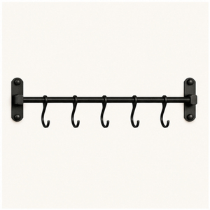 Wall Mounted Kitchen Utensil Rack Heavy Duty Metal Hanging Organizer For Pots Pans Space-Saving Matte Black Kitchen <b>Rail</b> - Product Image 1