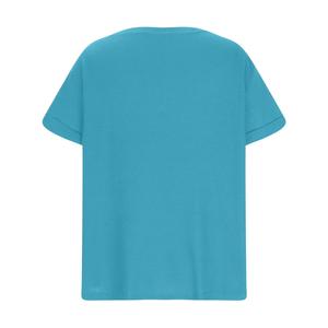 Camiseta de punto tipo gofre para mujer, para todas las estaciones, de manga corta, corte holgado, cuello en V, informal, de color liso, con bolsillo, transpirable - Product Image 4