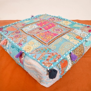 เบาะรองนั่งตกแต่งสไตล์โบฮีเมียนเบาะเย็บปะลายส่าหรี - Product Image 3