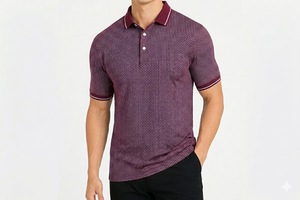 เสื้อเชิ้ตผู้ชายผ้าโพลีเอสเตอร์เจอร์ซีย์ระบายอากาศได้ดี น้ำหนัก 180 กรัม พิมพ์ลายจุดสีม่วงด้านหน้า แขนสั้น ติดกระดุม ทรงลำลอง ใส่สบาย - Product Image 5