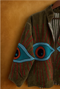 Hand Embroidered <b>Velvet</b> <b>Jacket</b> With Eye Pattern Stand Collar Full Sleeve Autumn Women's Outerwear Turn-down Collar Full Sleeve - Product Image 5