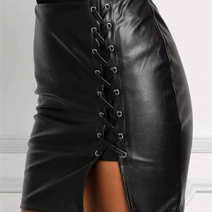 Jupe mini en cuir taille haute personnalisée pour femme, style streetwear pour l'automne-hiver - Product Image 1