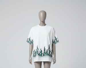 Camiseta Cyber-Green Flame Gradient de Corte Regular, Estilo Urbano, Impresión por Sublimación, Secado Rápido, Transpirable, Tejido Grueso, Color Esmeralda, 100% - Product Image 1