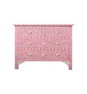 Commode élégante en os incrusté, fabriquée à la main, avec un design géométrique complexe noir et blanc, 6 tiroirs de rangement - Product Image 4