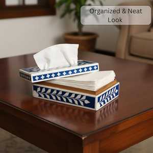 Handcrafted Bone Inlay <b>Tissue</b> <b>Box</b> with Intricate Mosaic Design - Product Image 4