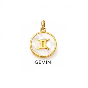 Colgante Redondo de Madreperla con Signo Zodiacal Géminis, Chapado en Oro, Colgante de Horóscopo, Amuleto, Joyería - Product Image 1