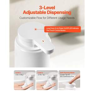 Dispensador de Jabón Automático Recargable de 300 ml/10 oz, Moderno, Sin Contacto, 2 Niveles Ajustables, Contenedor de Espuma con Indicador, Blanco - Product Image 3