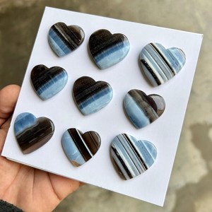 Opale bleue naturelle en forme de cœur - Pierre précieuse bleue rayée en forme de cœur à dos plat pour la fabrication de bijoux - Product Image 3