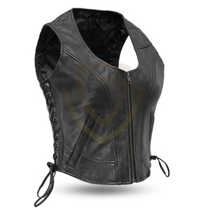 Chaleco de moto para mujer, estilo motero, cortavientos, transpirable, ecológico, con cuello en V y cierre de cuero. - Product Image 5