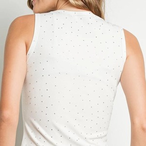 Customized <b>Womens</b> <b>Black</b> Ribbed High Neck <b>Tank</b> <b>Top</b> With Rhinestone Floral Design Sleeveless Summer Customized Manufacturer - Product Image 1